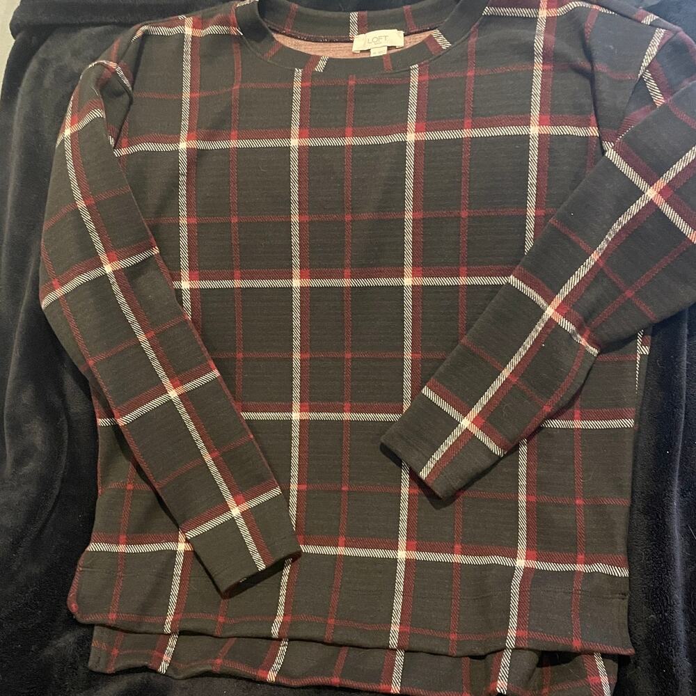 Loft Plaid Sweatshirt Women XS-Black/Red/White